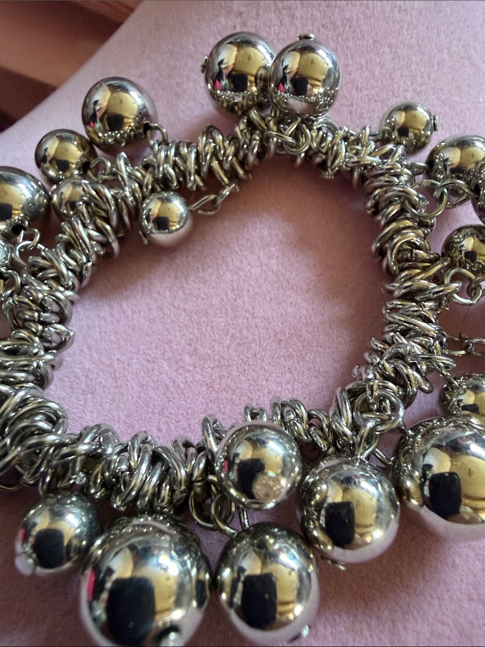 Silver Tone Charm Ball Bracelet, 7”Stretch, (J0127) - Picture 6 of 6